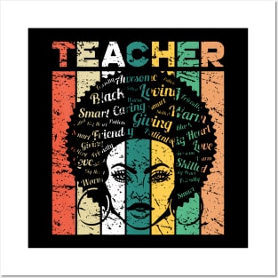 Black Teacher Afro Retro Black History Month Posters and Art
